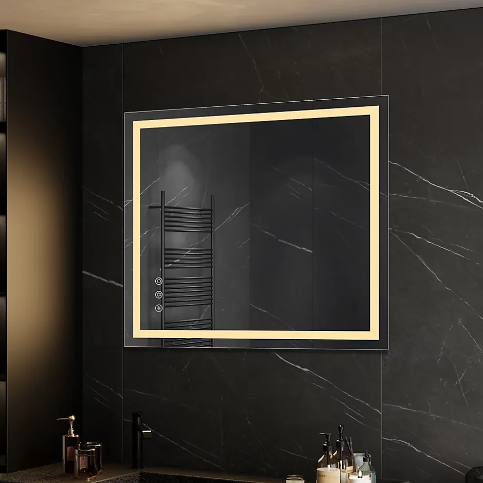 Saniverre Miroir lumineux CIMEO 90 x 100 cm (ou 100x90) LED 2100 lms, antibuée + intensité & couleur réglables salle de bain -