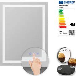 Saniverre Miroir lumineux CIMEO 90 x 100 cm (ou 100x90) LED 2100 lms, antibuée + intensité & couleur réglables salle de bain -