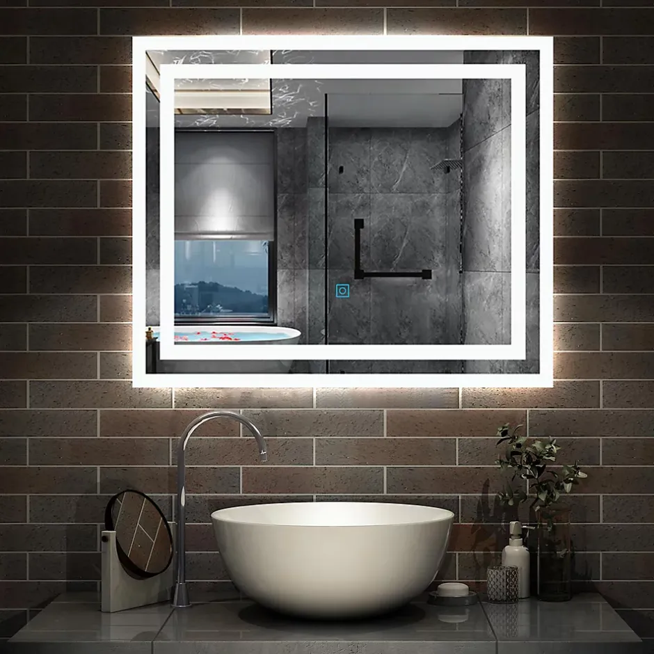 AICA Sanitaire Miroir lumineux dimmable, 70x50cm, avec mémoire, salle de bain anti-buée, 6000k blanc froid, IP44,