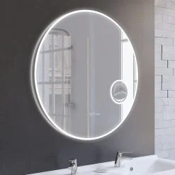 Créazur France Miroir lumineux rond RONDINARA Diamètre 80cm - antibuée, horloge et loupe* Miroir Lumineux