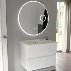 Créazur France Miroir lumineux rond RONDINARA Diamètre 80cm - antibuée, horloge et loupe* Miroir Lumineux