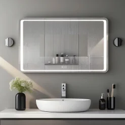 Saniland Miroir lumineux 90x65 pour salle de bain antibuée boutons tactiles lumière froide