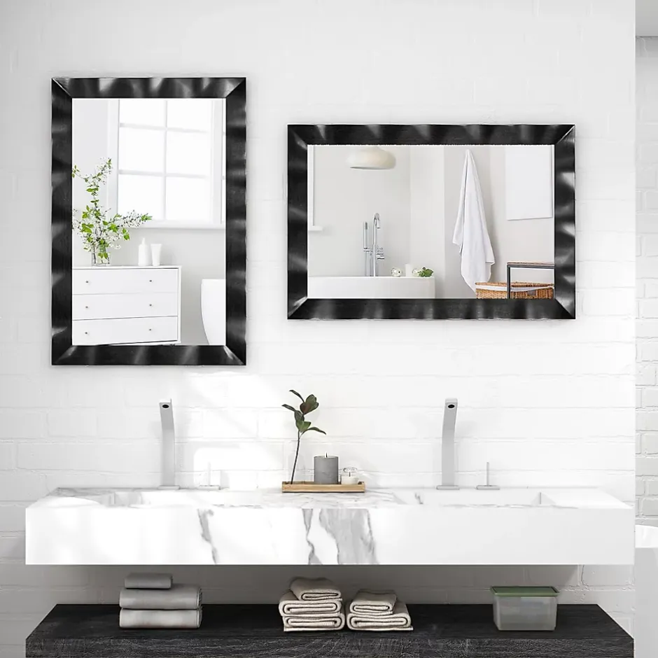 Giantex Miroir Mural 106 x 71,5 cm,Cadre en Bois d'Hévéa, Miroir de Courtoisie à Suspension, pour Salle de Bain, Salon, Entrée, Noir