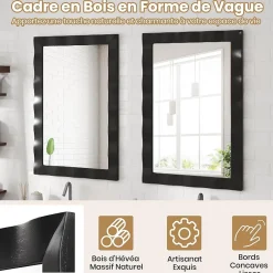 Giantex Miroir Mural 106 x 71,5 cm,Cadre en Bois d'Hévéa, Miroir de Courtoisie à Suspension, pour Salle de Bain, Salon, Entrée, Noir