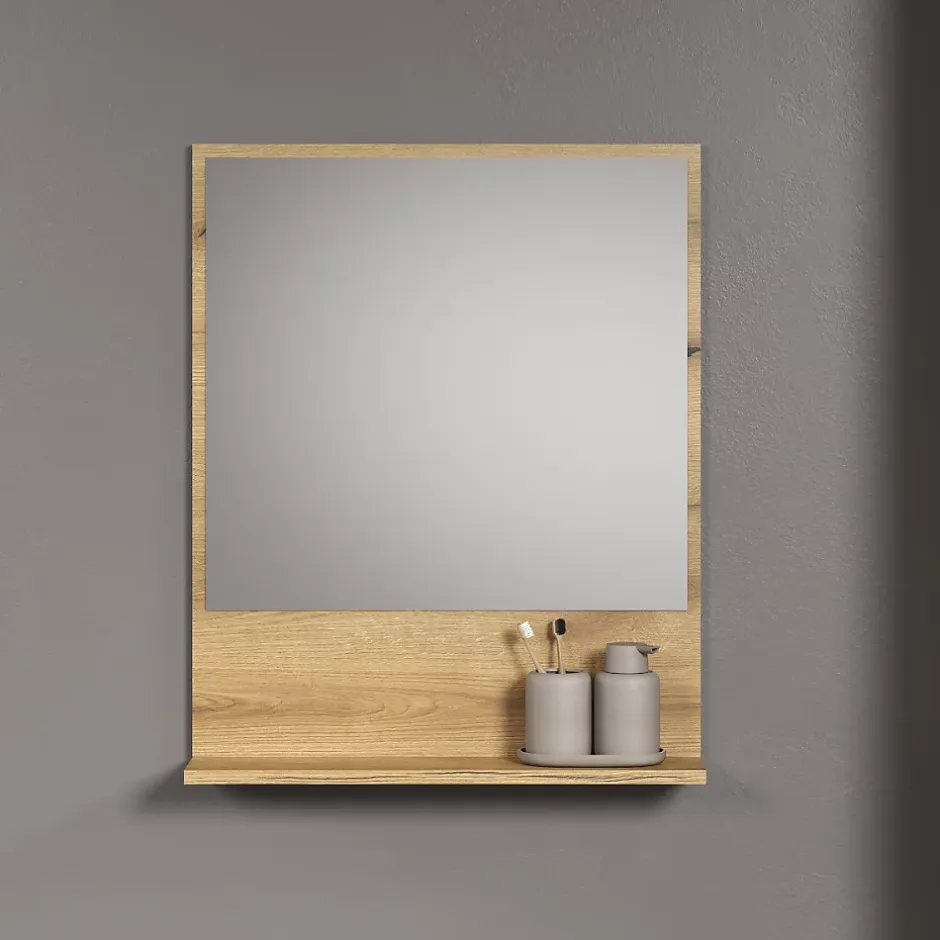 Calicosy Miroir mural avec 1 tablette L60 cm - PUREBLISS* Etagère Salle De Bains