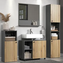 Calicosy Miroir mural avec 1 tablette L80 cm - PUREBLISS* Etagère Salle De Bains