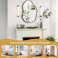 Giantex Miroir Mural Décoratif, avec Réflexion HD Claire, Cadre en Bois 2 Méthodes de Suspension pour Entrée,Salon(Or,78 x 56,5cm) (Noir)* Miroir Grossissant