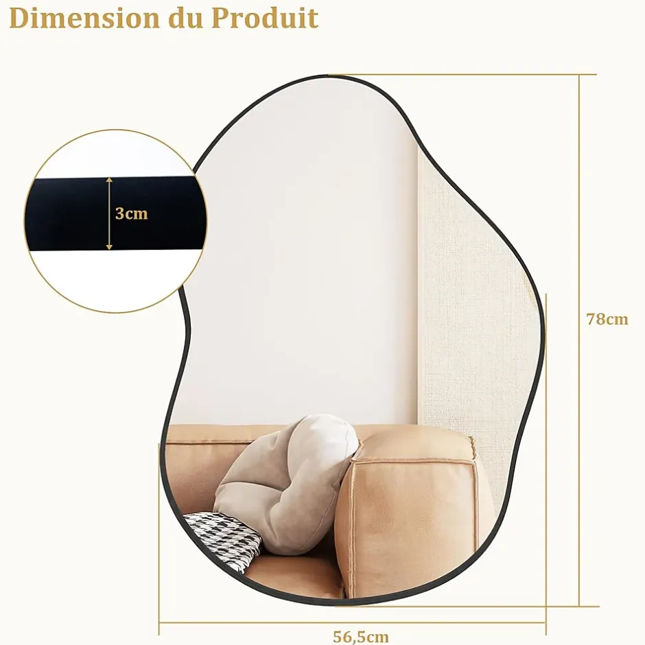 Giantex Miroir Mural Décoratif, avec Réflexion HD Claire, Cadre en Bois 2 Méthodes de Suspension pour Entrée,Salon(Or,78 x 56,5cm) (Noir)* Miroir Grossissant
