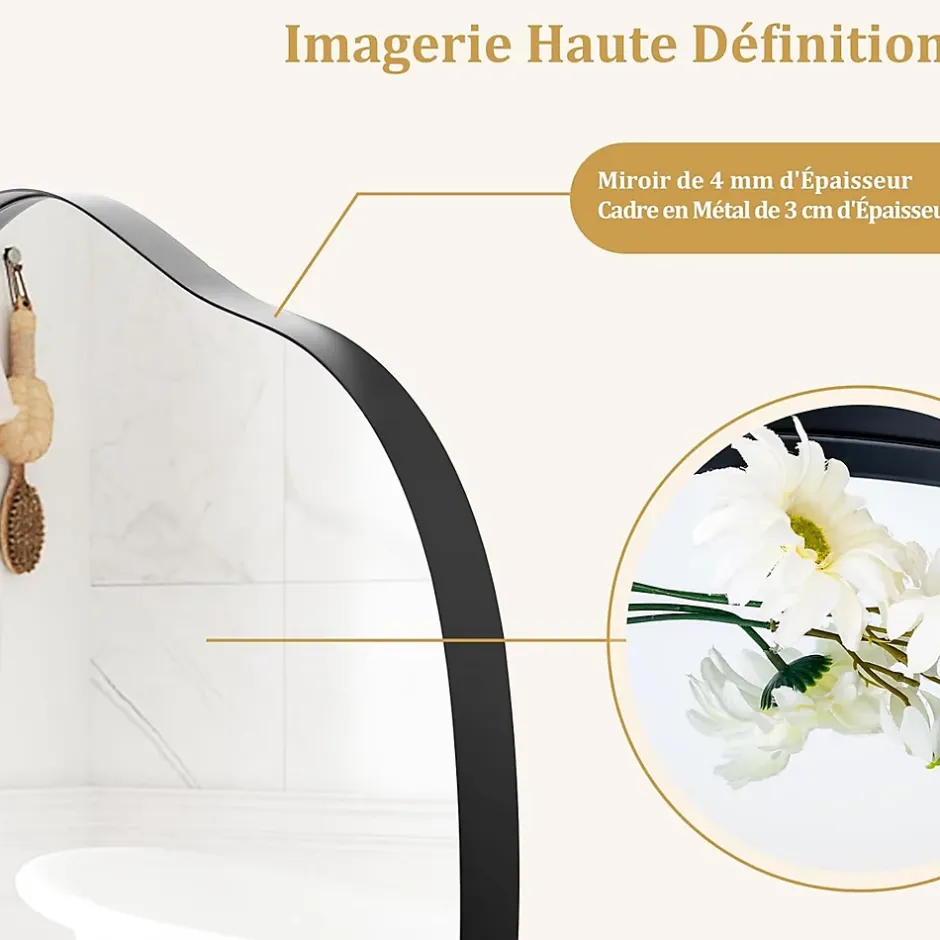 Giantex Miroir Mural Décoratif, avec Réflexion HD Claire, Cadre en Bois 2 Méthodes de Suspension pour Entrée,Salon(Or,78 x 56,5cm) (Noir)* Miroir Grossissant