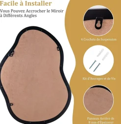 Giantex Miroir Mural Décoratif, avec Réflexion HD Claire, Cadre en Bois 2 Méthodes de Suspension pour Entrée,Salon(Or,78 x 56,5cm) (Noir)* Miroir Grossissant