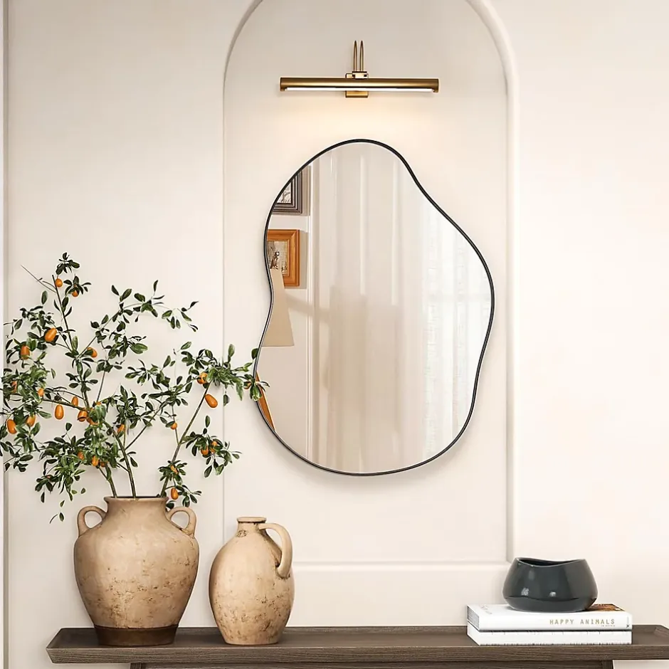 Giantex Miroir Mural Décoratif, avec Réflexion HD Claire, Cadre en Bois 2 Méthodes de Suspension pour Entrée,Salon(Or,78 x 56,5cm) (Noir)* Miroir Grossissant