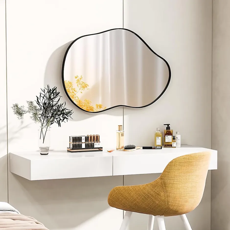 Giantex Miroir Mural Décoratif, avec Réflexion HD Claire, Cadre en Bois 2 Méthodes de Suspension pour Entrée,Salon(Or,78 x 56,5cm) (Noir)* Miroir Grossissant