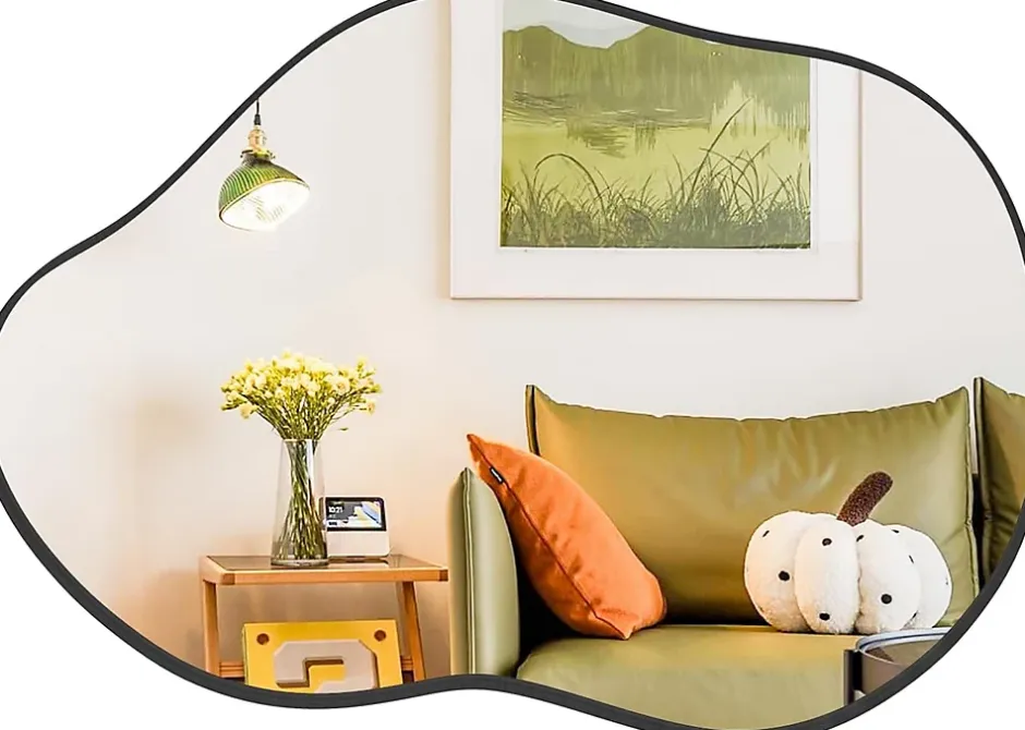Giantex Miroir Mural Décoratif, avec Réflexion HD Claire, Cadre en Bois 2 Méthodes de Suspension pour Entrée,Salon(Or,78 x 56,5cm) (Noir)* Miroir Grossissant
