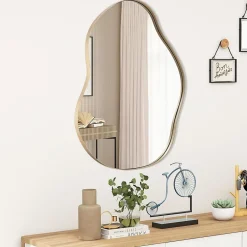 Giantex Miroir Mural Décoratif, Miroir en Forme Irrégulière avec Réflexion HD Claire, Cadre en Bois, Or,78 x 56,5cm