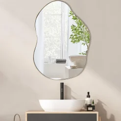 Giantex Miroir Mural Décoratif, Miroir en Forme Irrégulière avec Réflexion HD Claire, Cadre en Bois, Or,78 x 56,5cm