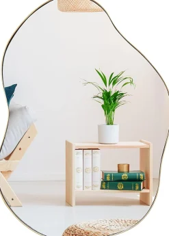 Giantex Miroir Mural Décoratif, Miroir en Forme Irrégulière avec Réflexion HD Claire, Cadre en Bois, Or,78 x 56,5cm