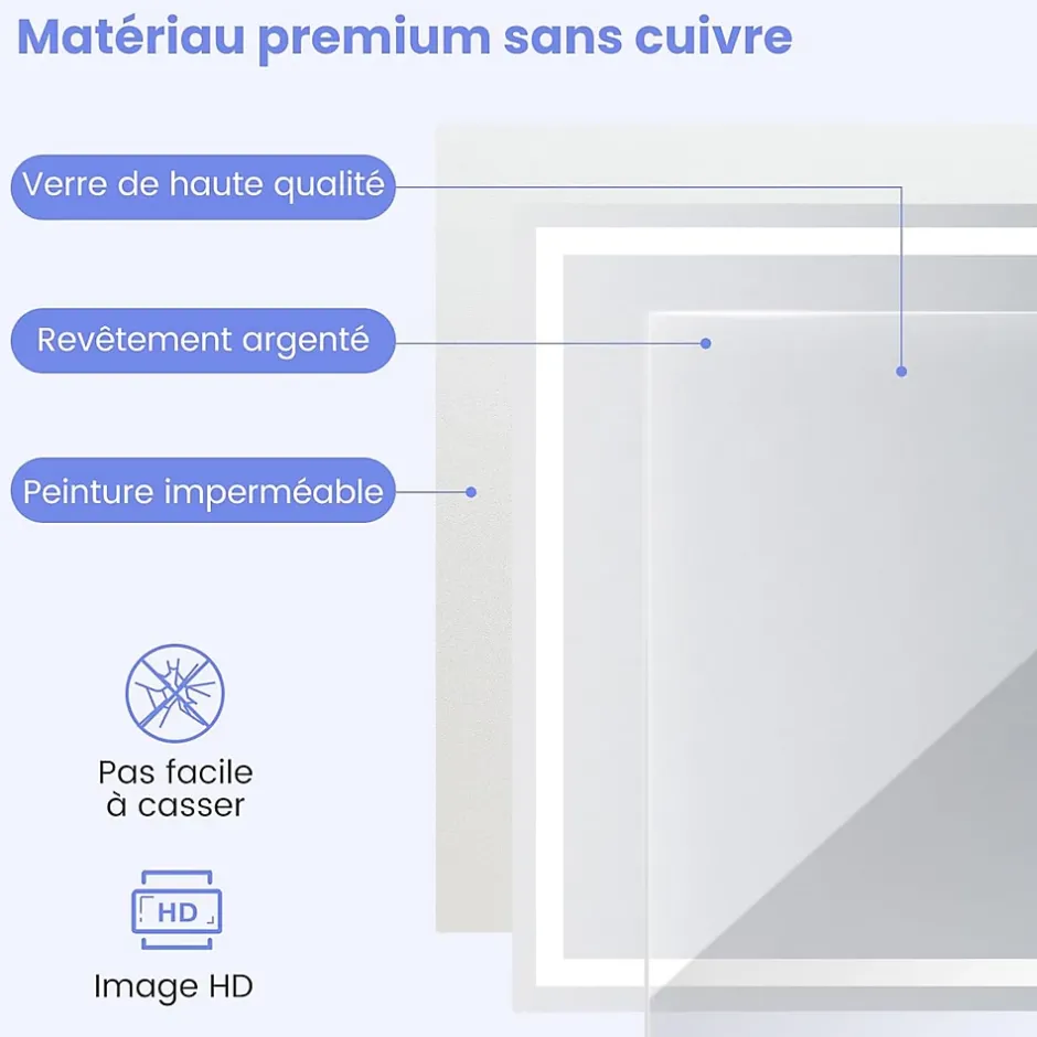Giantex Miroir Mural de Salle de Bain LED Antibuée avec Interrupteur Tactile 3 Couleurs Luminosité Réglable Rectangulaire
