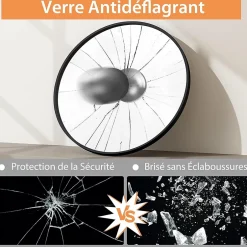 Giantex Miroir Mural de Salle de Bain Cadre en Métal Verre Argenté Film Antidéflagrant Miroir Rond de 61CM pour la Décoration