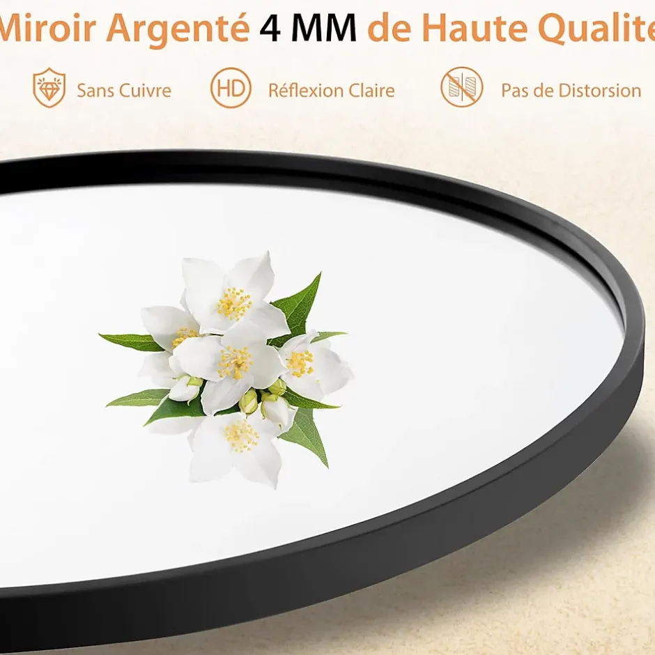 Giantex Miroir Mural de Salle de Bain Cadre en Métal Verre Argenté Film Antidéflagrant Miroir Rond de 61CM pour la Décoration