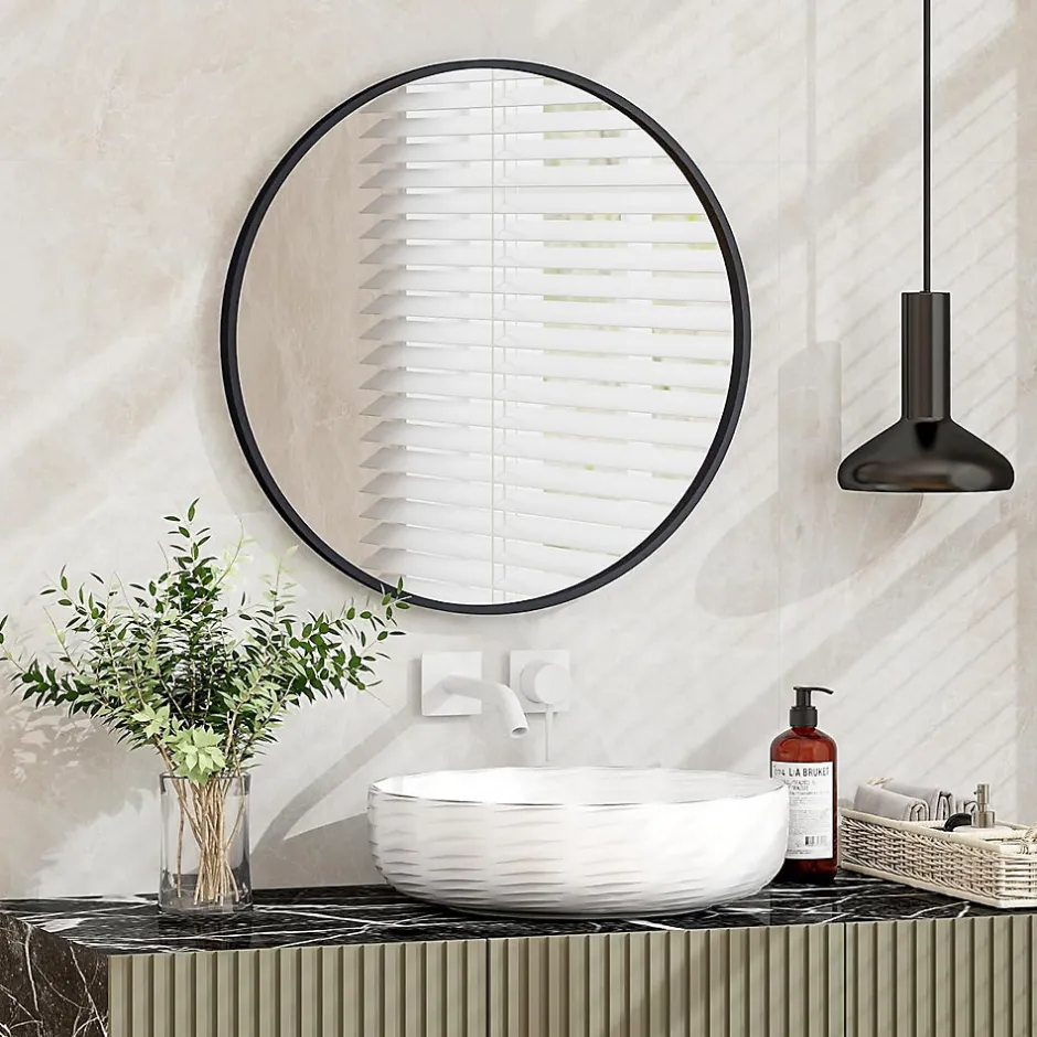 Giantex Miroir Mural de Salle de Bain Cadre en Métal Verre Argenté Film Antidéflagrant Miroir Rond de 61CM pour la Décoration
