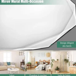 Giantex Miroir Mural de Salle de Bain Film Antidéflagrant Vis d'Expansion et Crochets de Suspension Miroir de Maquillage Rond