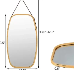 Giantex Miroir Mural en Aluminium avec Cadre en Bambou,Grand Miroir avec Film Antideflagrant, Arrondie avec Cadre en Bambou,* Miroir Grossissant