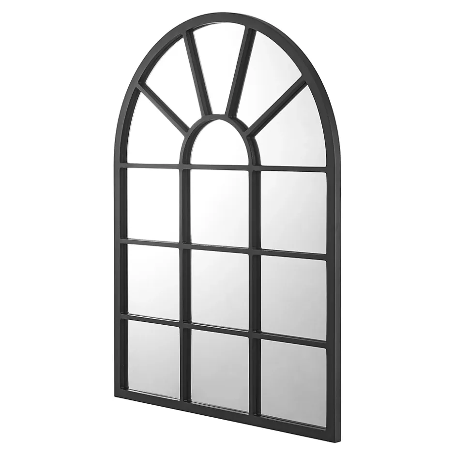 Helloshop26 Miroir mural forme fenêtre arrondie 80 noir* Miroir Simple