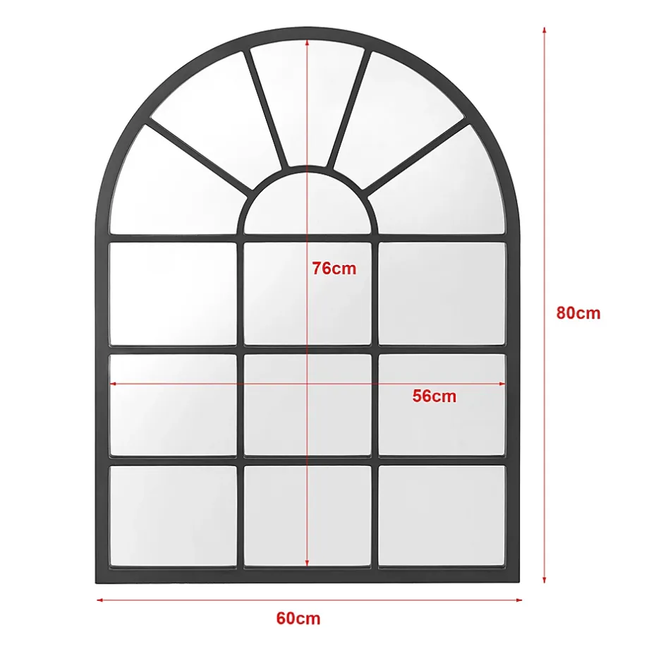 Helloshop26 Miroir mural forme fenêtre arrondie 80 noir* Miroir Simple