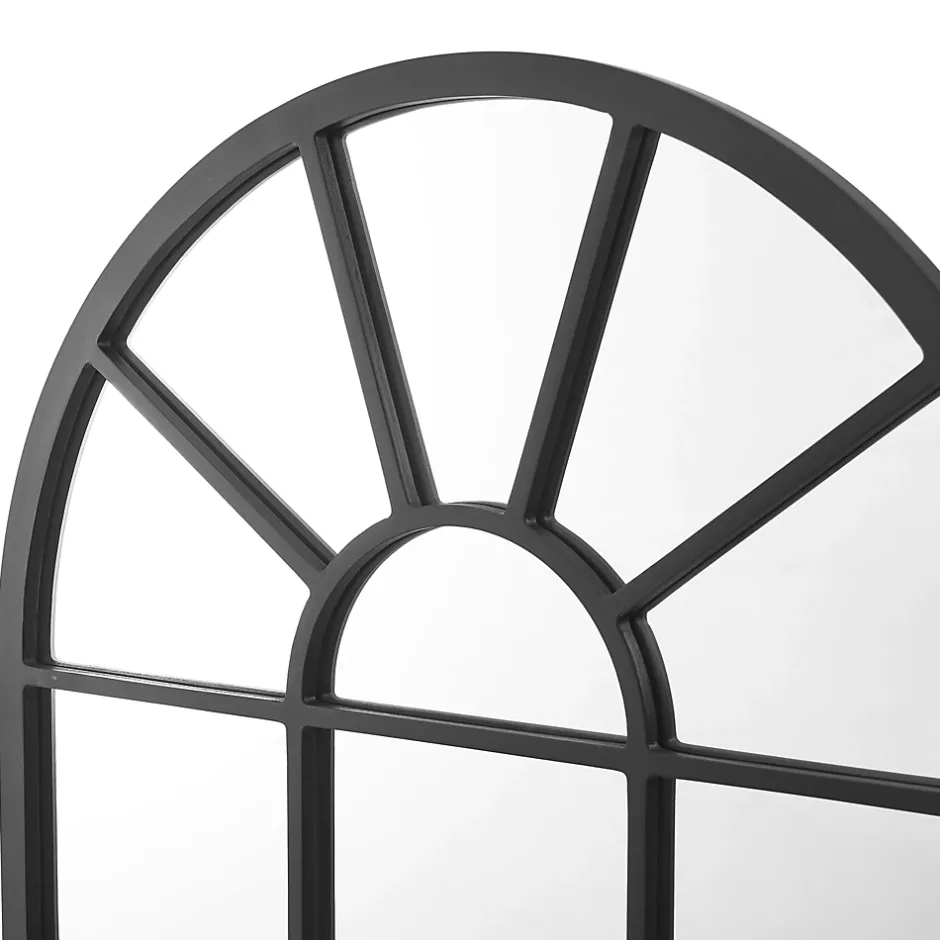 Helloshop26 Miroir mural forme fenêtre arrondie 80 noir* Miroir Simple