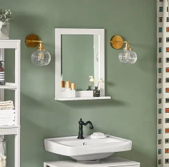 Sobuy Miroir Mural Meuble Salle de Bain avec 1 étage plateau, FRG129-W,* Armoire De Toilette
