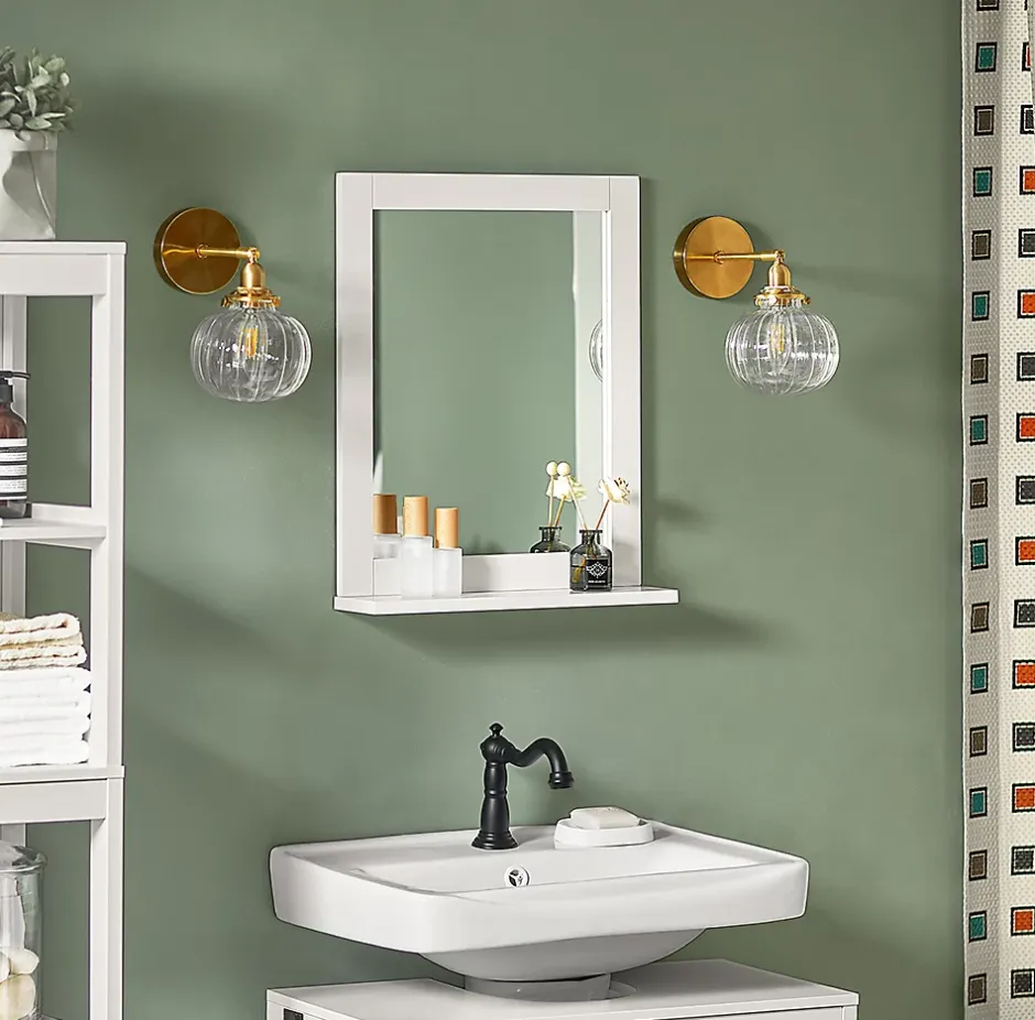 Sobuy Miroir Mural Meuble Salle de Bain avec 1 étage plateau, FRG129-W,* Armoire De Toilette