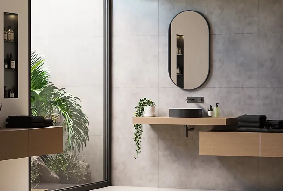 Bernstein Miroir mural oval design de salle de bain avec cadre en aluminium noir - 8144B - 55x100cm