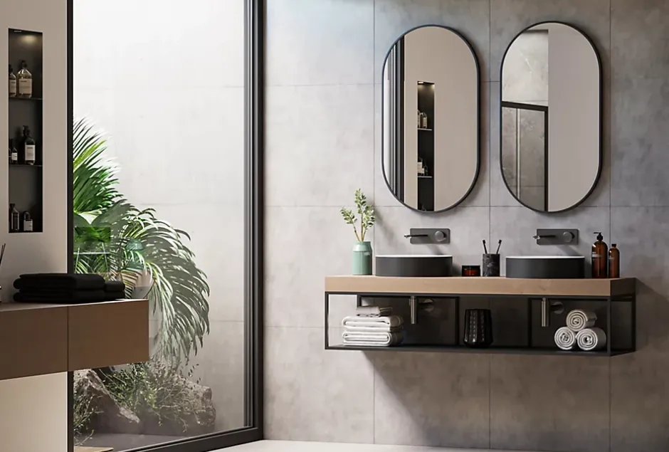 Bernstein Miroir mural oval design de salle de bain avec cadre en aluminium noir - 8144B - 55x100cm