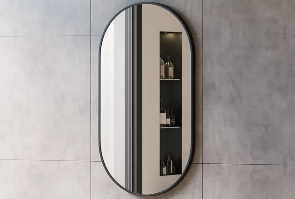 Bernstein Miroir mural oval design de salle de bain avec cadre en aluminium noir - 8144B - 55x100cm