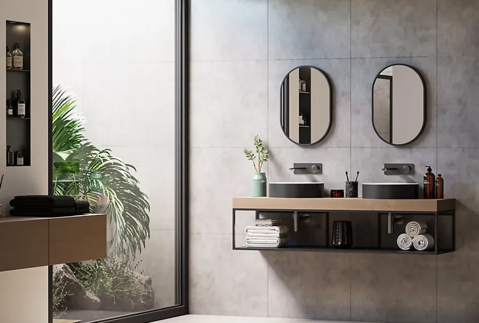 Bernstein Miroir mural oval design de salle de bain avec cadre en aluminium noir - 8144B - 40x60cm