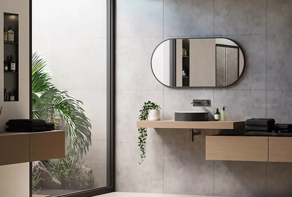 Bernstein Miroir mural oval design de salle de bain avec cadre en aluminium noir - 8144B - 60x120cm* Miroir Simple