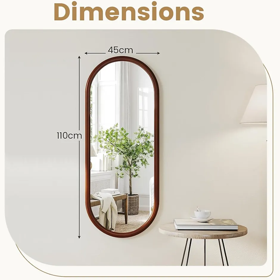 Giantex Miroir Mural Peu Encombrant,avec Cadre en Bois Massif,Miroir HD,4 Crochets de Fixation,pour Salon,Chambre, Balcon, Entrée, Noyer
