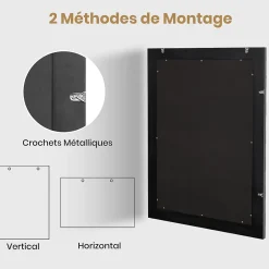 Giantex Miroir Mural Rectangulaire 80 x 60 Cm (L x l) avec Cadre en Bois d'Hévéa Naturel,Crochets Métalliques, pour Salle de Bain,Chambre