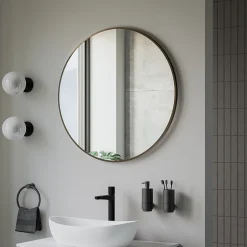 Bernstein Miroir mural rond design de salle de bain, cadre en aluminium, verre 4mm - 8232 - Couleur et 80cm, Or* Miroir Simple