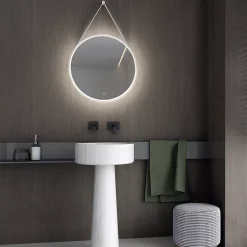 Bernstein Miroir mural rond salle de bain lumineux LED suspendu, fontion chauffante anti-buée et lumière réglable, Diamètre 60 cm, 2884