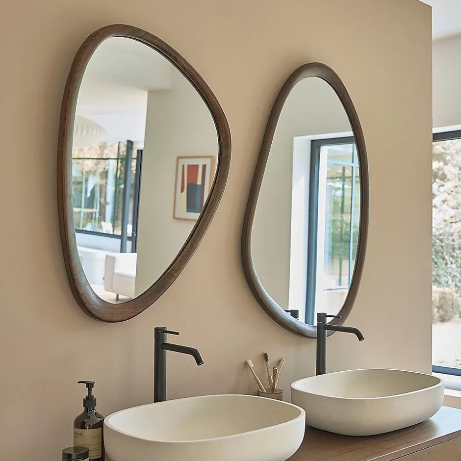Berah Getah Miroir organique en mindi massif finition noyer 60x90 cm* Miroir Simple