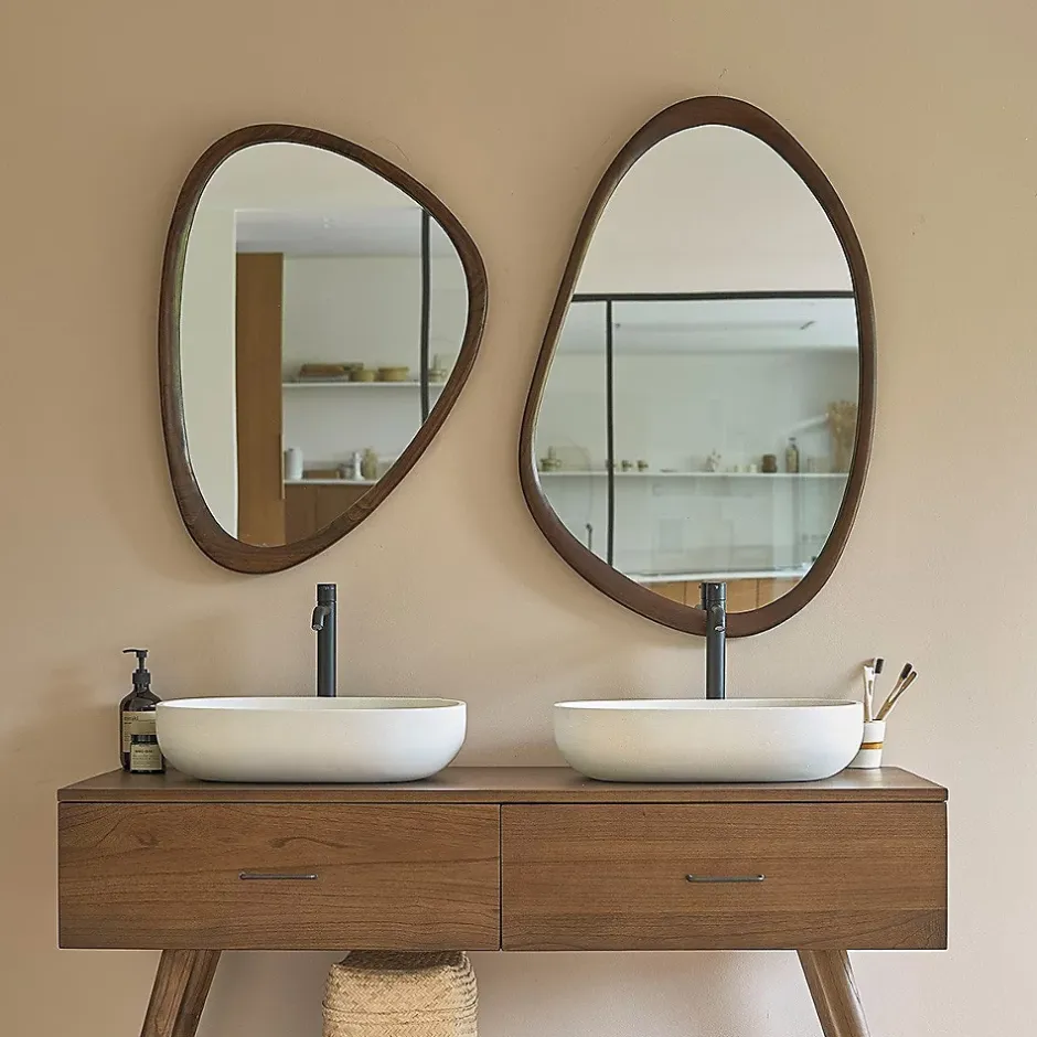 Berah Getah Miroir organique en mindi massif finition noyer 60x90 cm* Miroir Simple