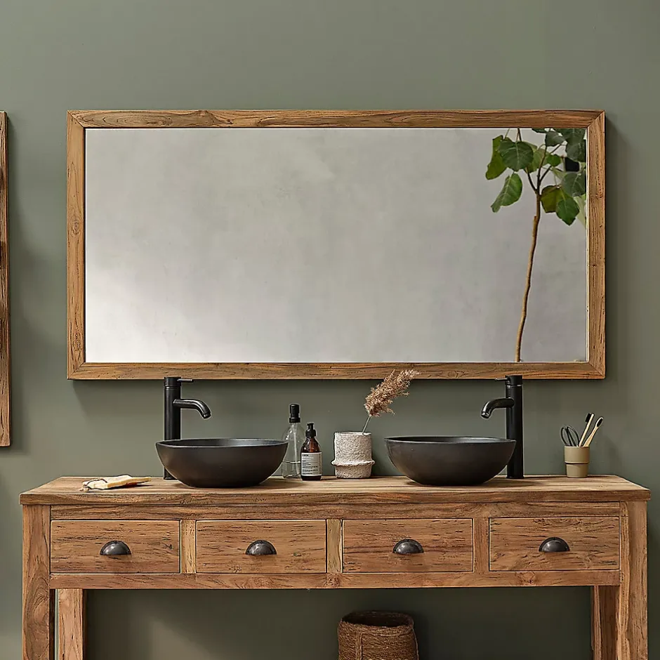 Berah Getah Miroir rectangulaire en teck recyclé massif* Miroir Simple
