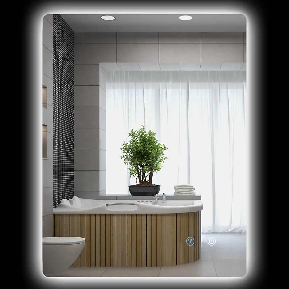 kleankin Miroir rectangulaire mural LED salle de bain - 70x50cm - 3 couleurs luminosité réglable tactile système antibuée blanc transparent* Miroir Lumineux