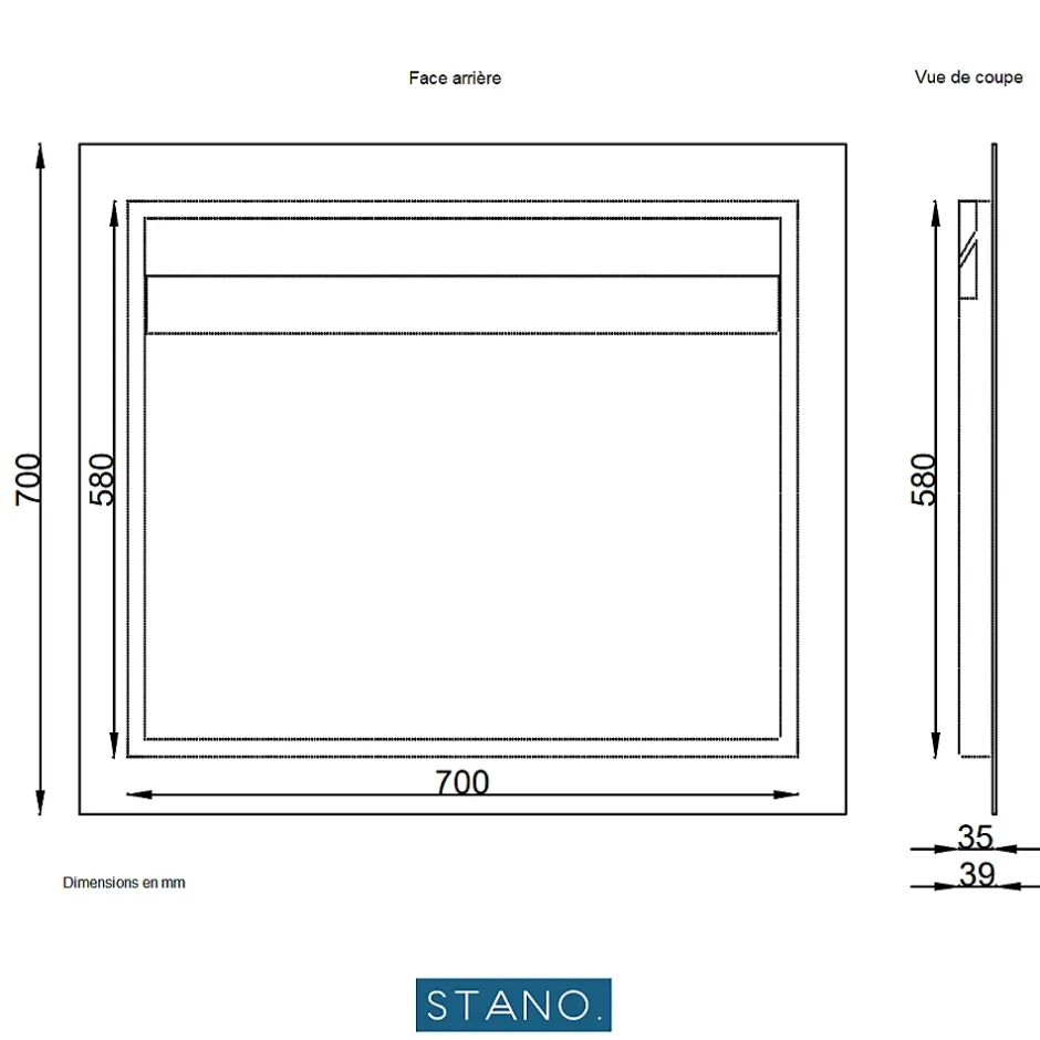 Stano Miroir rectangulaire sans cadre DORIA largeur 80 cm* Miroir Simple