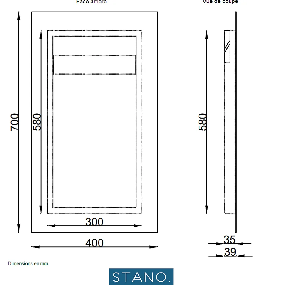 Stano Miroir rectangulaire sans cadre DORIA largeur 40 cm* Miroir Simple