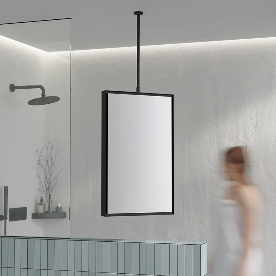 Bernstein Miroir rectangulaire suspendu cadre aluminium noir, rotation 360, réglable en hauteur, pour salle de bain - 50x80cm - 2145