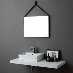 Kiamami Valentina Miroir Rectangulaire 70X50 Cm Avec Cadre En Cuir Noir Design Moderne* Miroir Grossissant