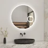 AICA Sanitaire Miroir rond de salle de bain 80cm LED tricolore horloge + loupe + anti-buée + mémoire,