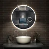 AICA Sanitaire Miroir rond de salle de bain 80cm LED tricolore horloge + loupe + anti-buée + mémoire,* Miroir Lumineux